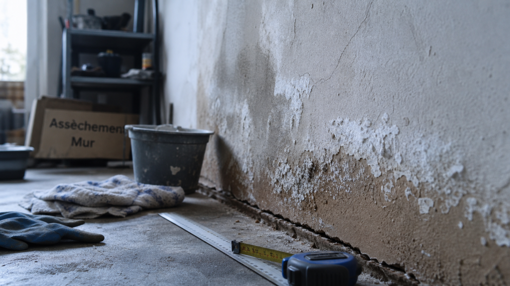 Assèchement des murs : salpêtre et humidité sur mur enduit