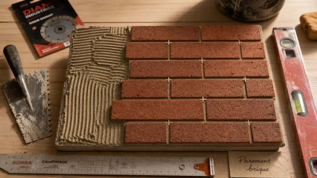 Brique pour mur intérieur rouge, grise ou sable rosé, pose sur table