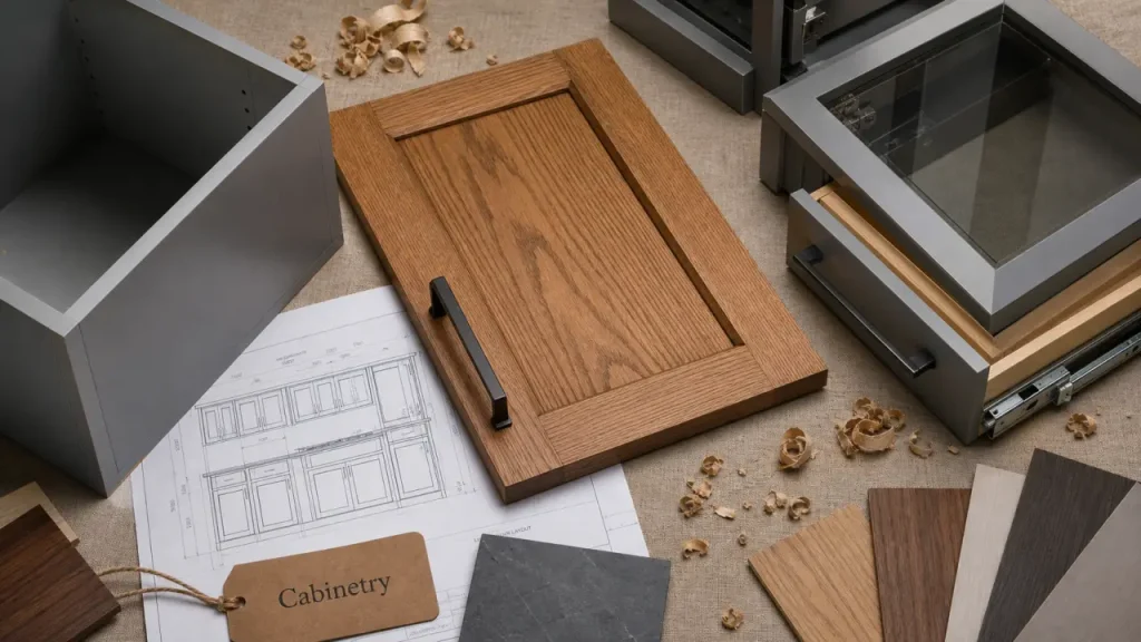 Cabinetry : meubles intégrés et armoires de cuisine en chêne et vitrages
