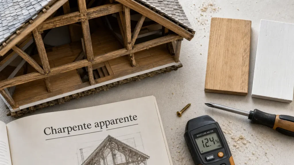 Charpente apparente : poutres en bois et isolation