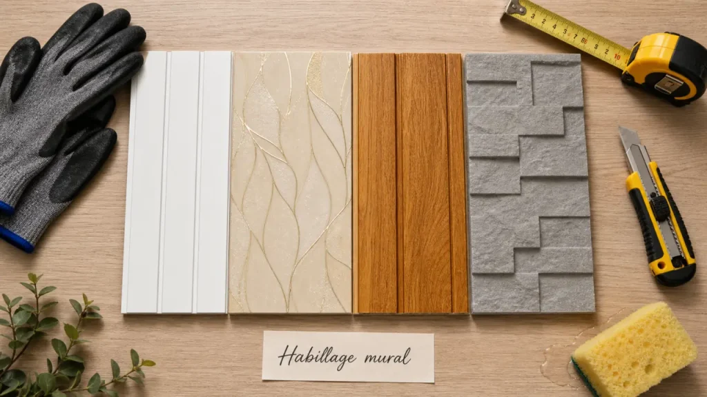 Habillage mur intérieur : échantillons PVC, bois et relief 3D