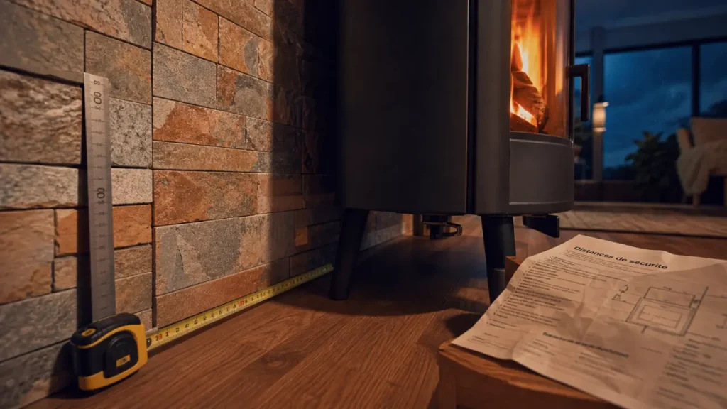 Parement anti feu poêle derrière un poêle : distance 37,5 cm minimum