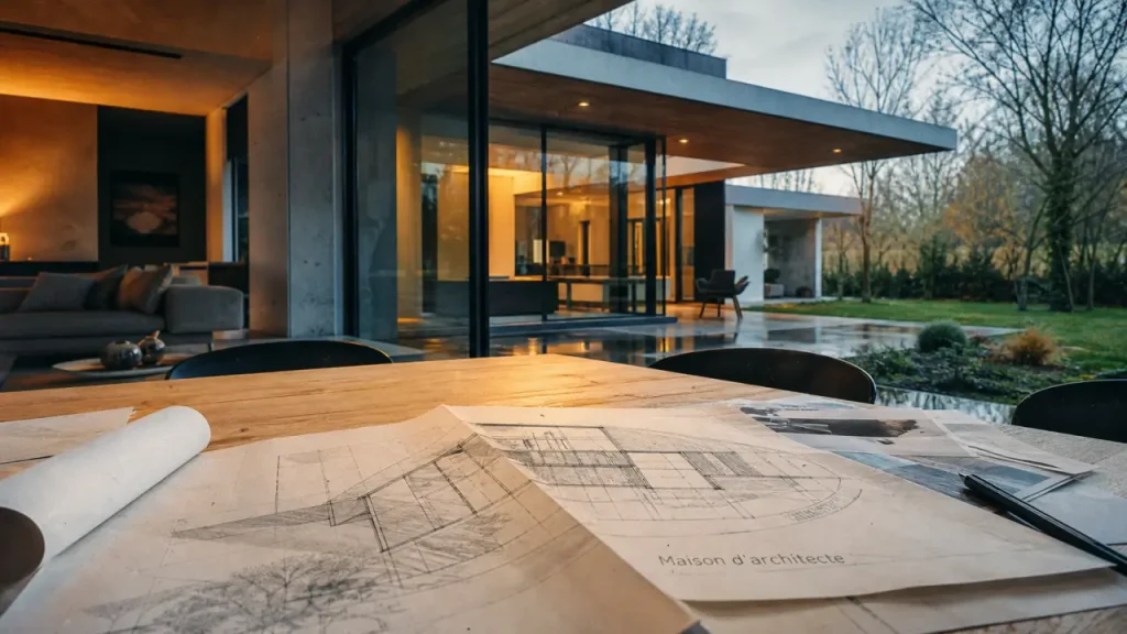 Qu'est ce qu'une maison d'architecte : vue intérieure contemporaine depuis le séjour