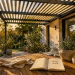 Terrasse couverte maison avec pergola en aluminium adossée