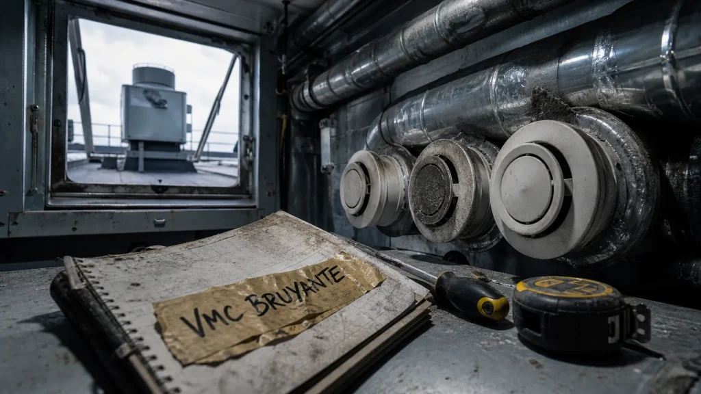 vmc collective immeuble bruyante : gaine technique avec caisson d’extraction et bouches encrassées