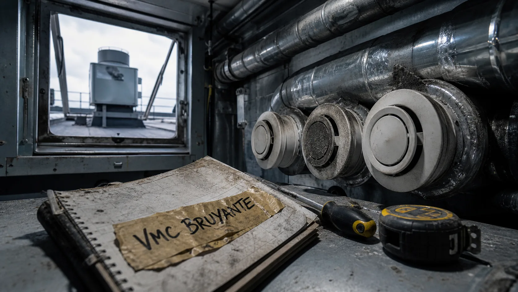 vmc collective immeuble bruyante : gaine technique avec caisson d’extraction et bouches encrassées