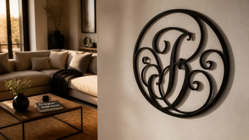 Décoration fer forgé intérieur noire en volutes pour salon et entrée