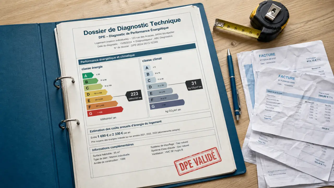 DPE obligatoire pour la vente d’une maison : dossier de diagnostic DPE avec étiquette énergie