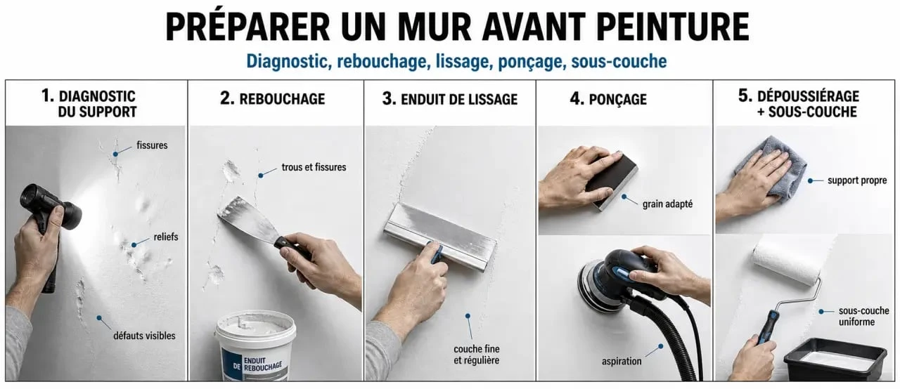 Ponser un mur : étapes de préparation, rebouchage, lissage et ponçage avant peinture