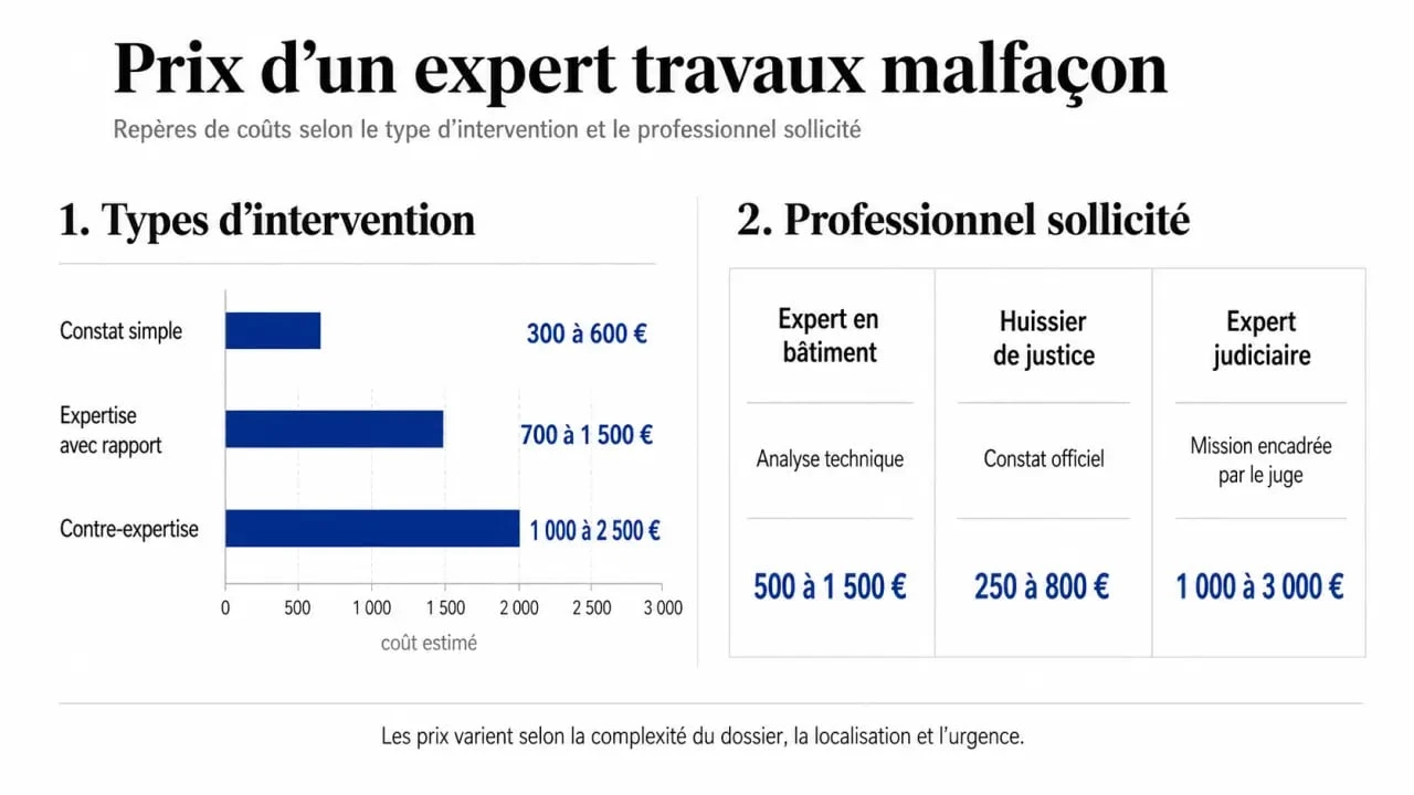 Prix d’un expert travaux malfaçon : comparaison des types d’intervention et des professionnels