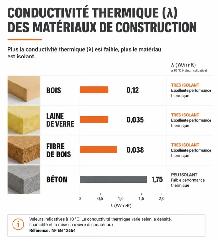 Comparatif de la conductivité thermique des matériaux pour l'isolation thermique du bois