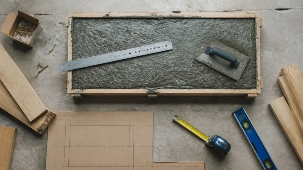 Fabriquer socle pour poêle à bois : coffrage béton, débordement 30 cm