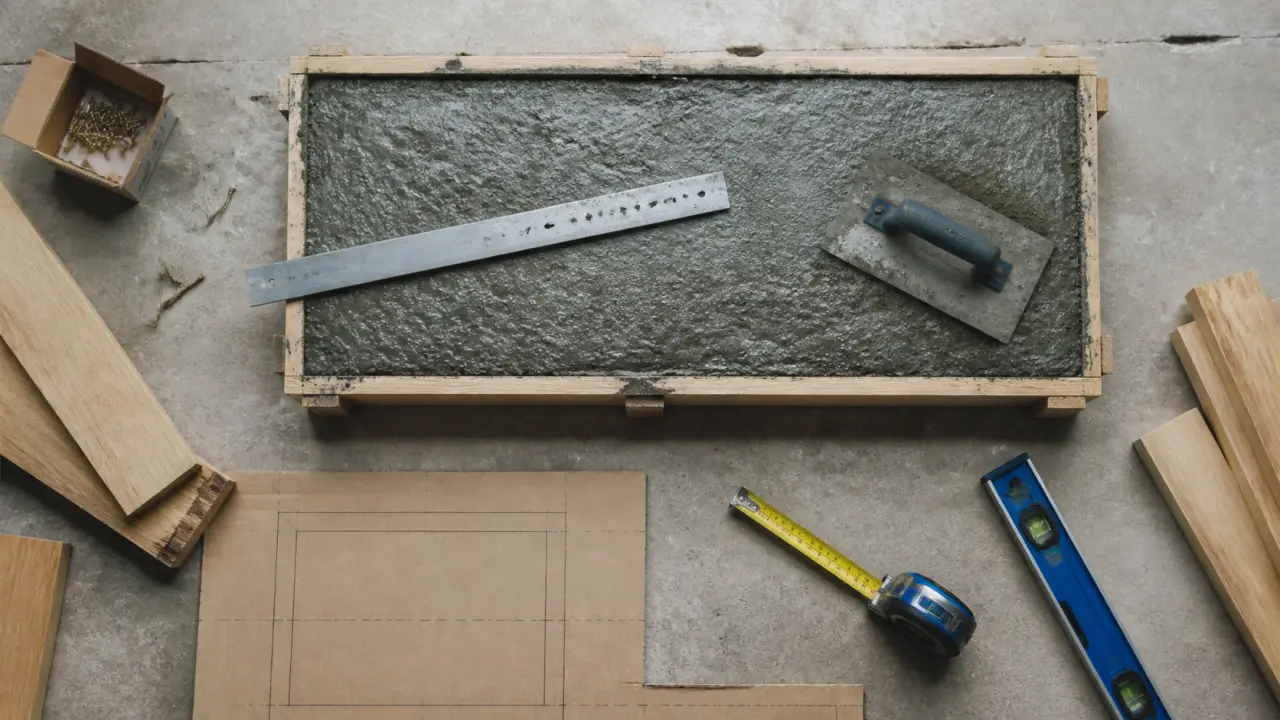 Fabriquer socle pour poêle à bois : coffrage béton, débordement 30 cm