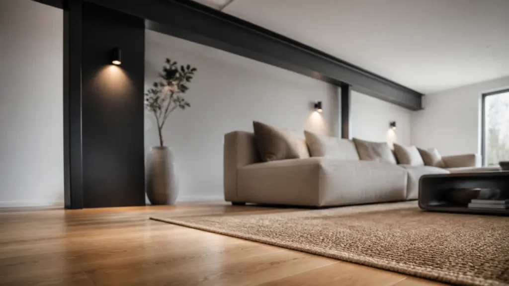 Mettre en valeur un IPN : anthracite satiné sur poutre acier, déco beige