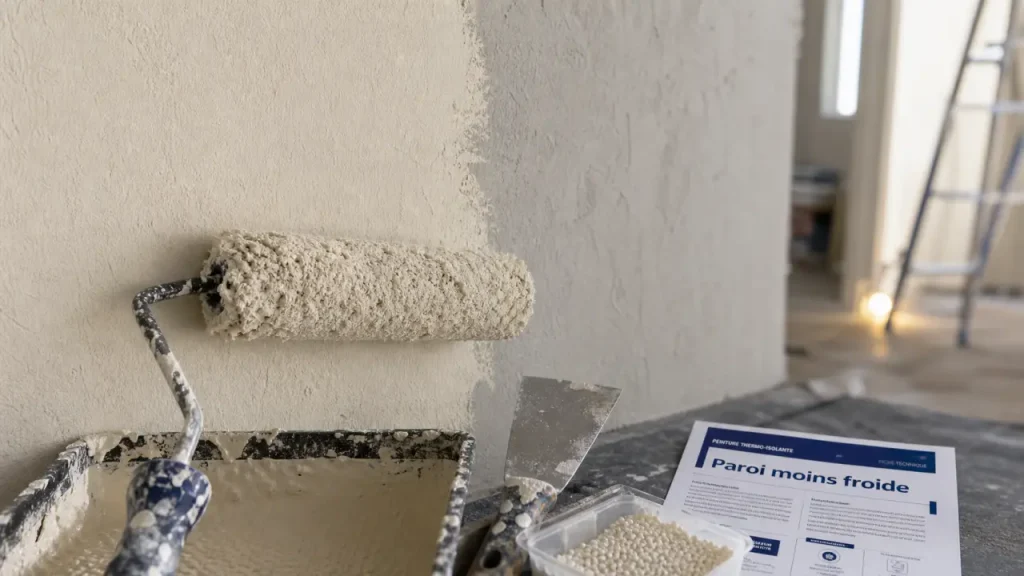 Peinture pour isolation thermique sur mur intérieur en béton, effet paroi moins froide