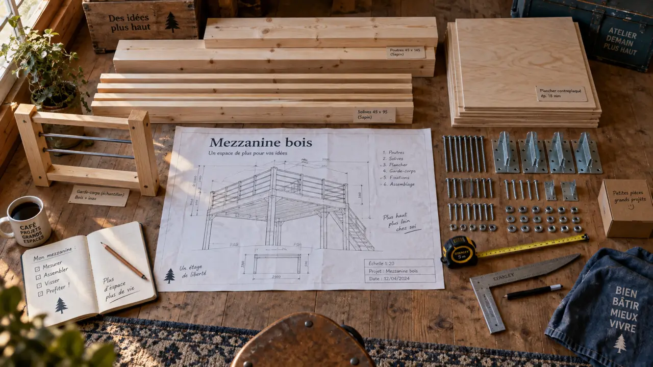 Bois mezzanine : kit de mezzanine en bois prêt à monter dans un intérieur mansardé