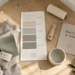 Couleur qui va avec le bois clair : blanc cassé et vert sauge