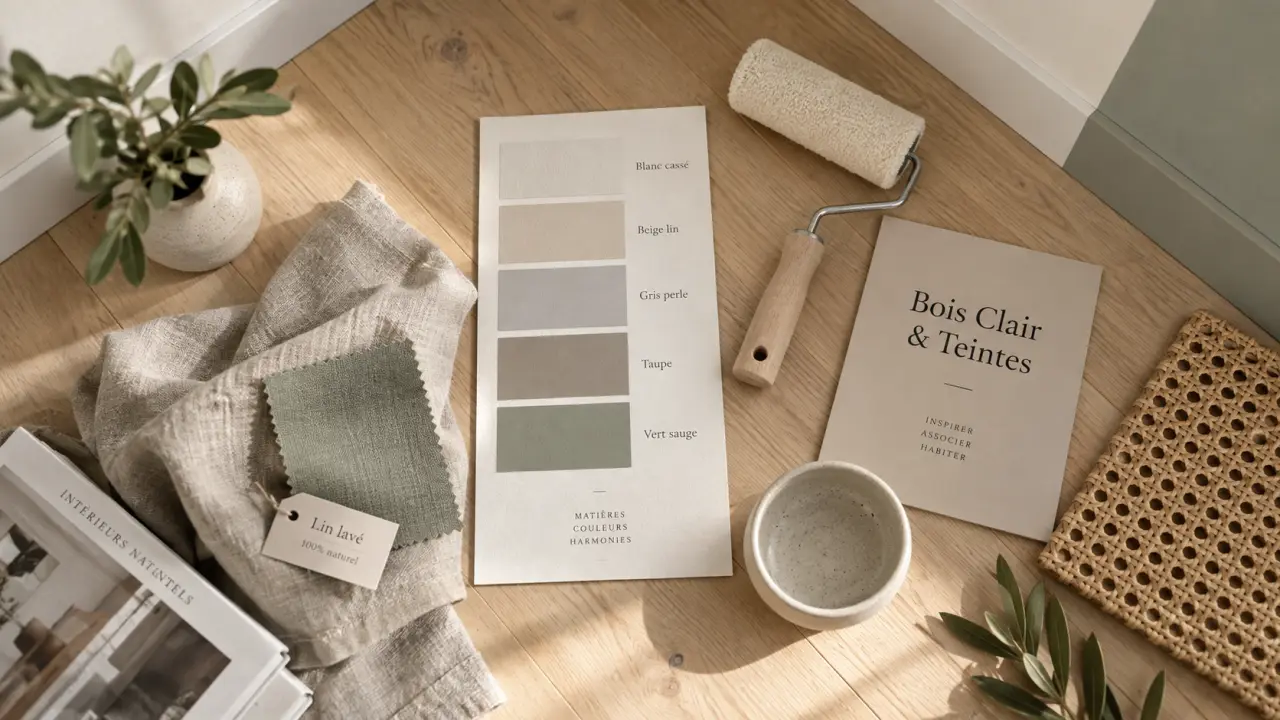 Couleur qui va avec le bois clair : blanc cassé et vert sauge