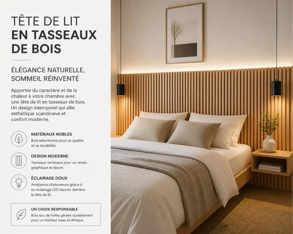 Tête de lit bois diy en tasseaux verticaux pour une chambre moderne