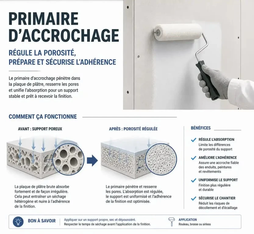 Application du primaire d'accrochage avant carrelage sur placo