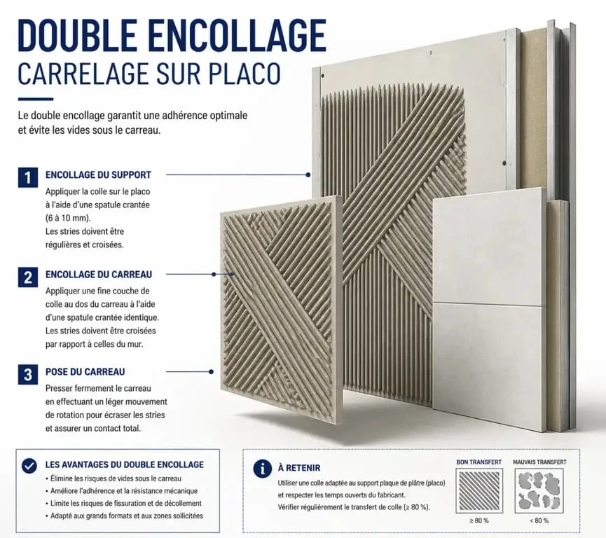 Technique du double encollage pour carrelage sur placo