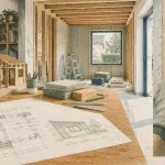 Agrandissement maison ossature bois : détail isolation pare-vapeur et charpente