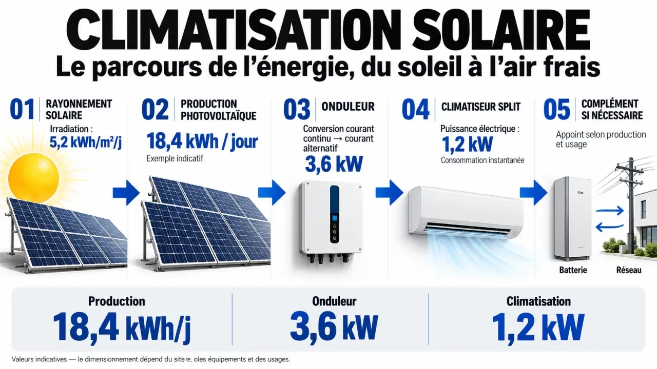 Panneau solaire pour climatisation : parcours de l'énergie photovoltaïque jusqu'au climatiseur