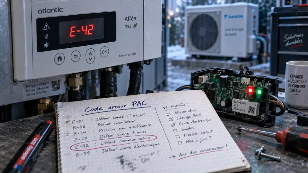 Liste code erreur pompe à chaleur Atlantic sur écran PAC