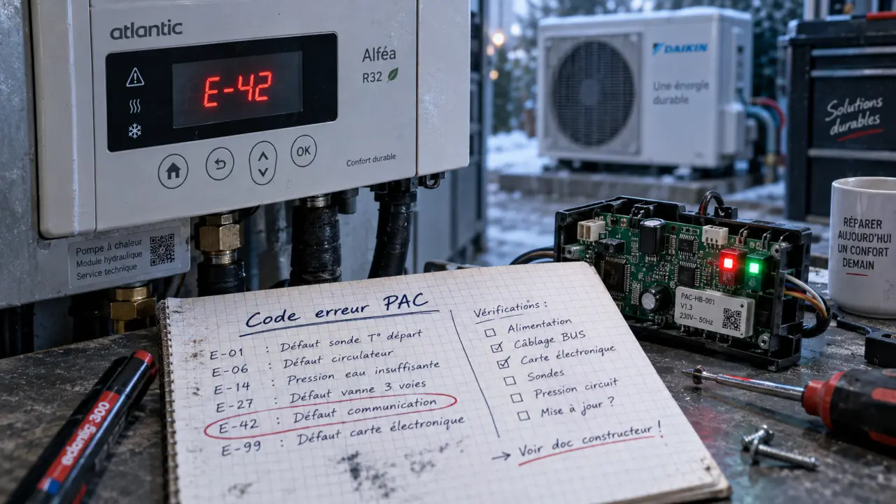 Liste code erreur pompe à chaleur Atlantic sur écran PAC