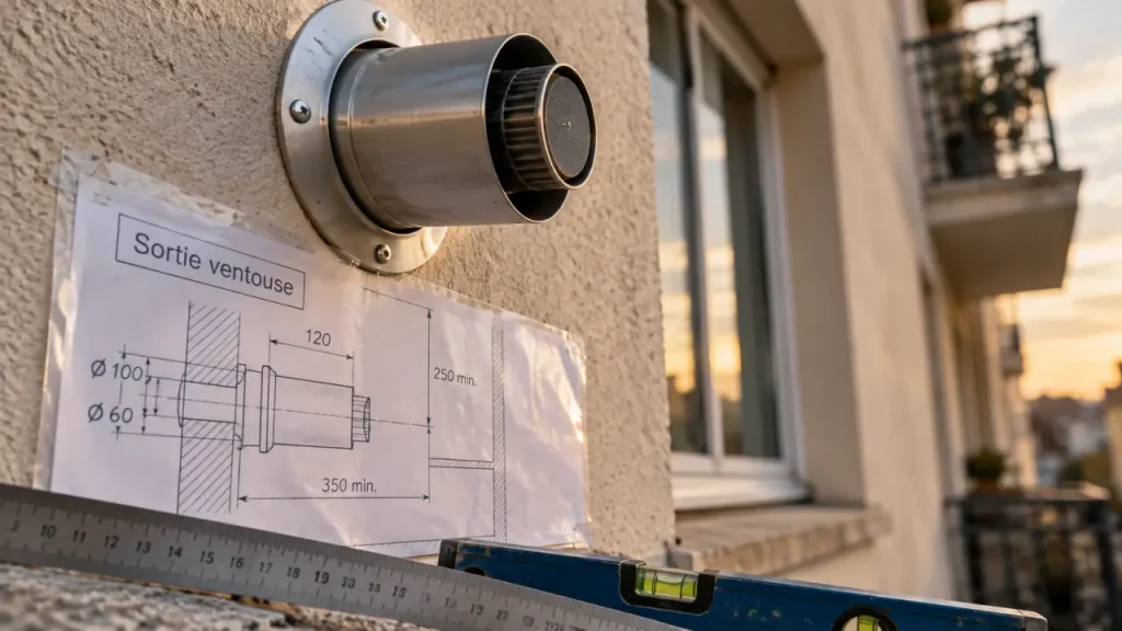 Réglementation sortie ventouse en façade, installation encadrée sur plan